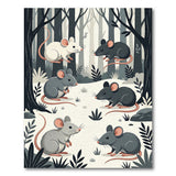 Whimsical Black White Forest Mice Rug