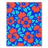 Vibrant Red Hibiscus on Blue Floral Area Rug