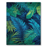 Blue and Teal Navy Blue Tropical Palm Leaf Area Rug