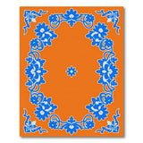 Vibrant Blue Hibiscus Floral Orange Area Rug