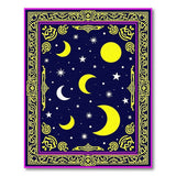 Celestial Moons Stars Rug with Tribal Golden Border