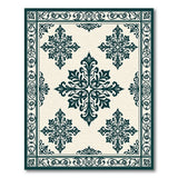 Teal Ornate Medallion Cream Area Rug