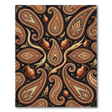 Ornate Gold Paisley Rug with Copper Vases on Black