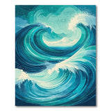 Washable Abstract Teal Ocean Wave Coastal Low Pile Area Rug
