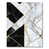 Black White Marble Gold Geometric Area Rug