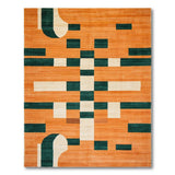 Bold Orange Green Geometric Abstract Area Rug