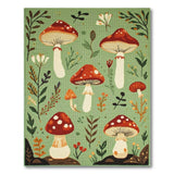 Green Floral Vintage Whimsical Mushroom Forest Area Rug