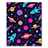 Vibrant Space Rockets Planets Kids Area Rug