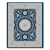 Navy Blue Ornate Floral Medallion Rug