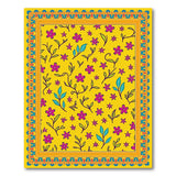 Vibrant Yellow Pink Floral Rug with Ornate Border