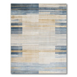 Modern Blue Gold Geometric Striped Area Rug