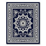 Navy Blue Ornate Floral Medallion Area Rug
