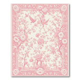 ODIKA Pink Chinoiserie Floral Washable Rug - Vintage Bird & Peony Low Pile Area Rug