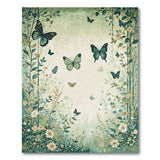 Vintage Green Butterfly Garden Area Rug
