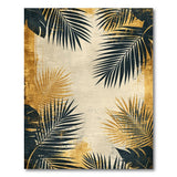 Black Palm Fronds Gold Distressed Vintage Rug