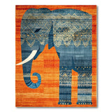Tribal Blue Elephant Area Rug on Fiery Orange