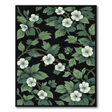 Vintage White Blossoms Green Leaves Black Area Rug