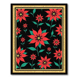 Red Poinsettia Floral Area Rug on Black