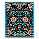 Coral Floral Teal Leaf Ornate Area Rug