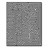 Geometric Modern Black White Geometric Labyrinth Maze Rug