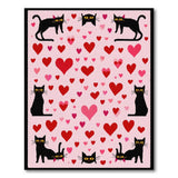 Pink Cute Black Cats Hearts Pink Area Rug