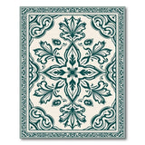 Ornate Teal Floral Border Cream Area Rug