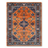 Burnt Orange Persian Area Rug with Navy Border