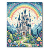 Washable Whimsical Rainbow Fairy Tale Castle Kids Area Rug