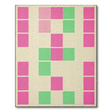 Vibrant Pink Green Geometric Block Area Rug