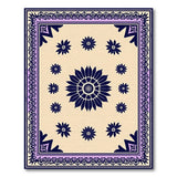 Navy Floral Persian Area Rug with Purple Border