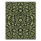 Intricate Lime Green Floral on Black Area Rug