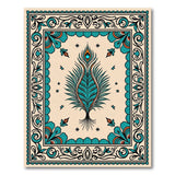 Ornate Teal Peacock Feather Persian Rug