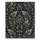 Ornate Black Baroque Leaf Bow Area Rug
