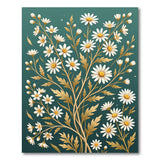 ODIKA Washable Teal Floral Daisy Area Rug - Low Pile Non-Slip Pet Friendly Botanical Mat