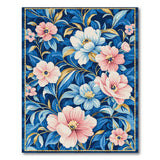 Blue and Teal Navy Blue Floral Embroidered Area Rug