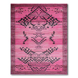 Vibrant Pink Black Geometric Tribal Area Rug
