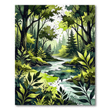 Lush Forest Stream Watercolor Area Rug