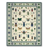 Washable Vintage Insect & Botanical Low Pile Non-Slip Area Rug