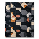 Geometric Modern Black Rug with Grey Orange Shapes