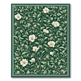 Emerald Green Foliage and White Blossom Area Rug