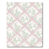 Vintage Pink Trellis Green Leaf Area Rug