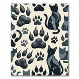 Black Cat Silhouette Paw Print Area Rug