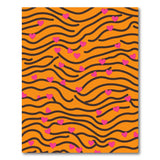 Vibrant Orange Tiger Stripe Rug with Pink Hearts