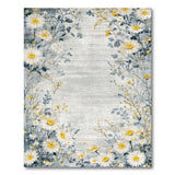 Vintage Grey Daisy Floral Area Rug