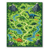 ODIKA Washable Dinosaur Adventure Map Kids Play Rug - Low Pile & Non-Slip