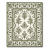 Ornate Green Leaf Vine Border Area Rug