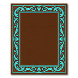 Ornate Teal Border Chocolate Area Rug