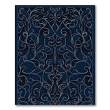 Elegant Navy Blue Silver Scrollwork Area Rug