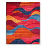 Vibrant Abstract Wave Area Rug in Red Orange Blue