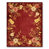 Red Vintage Floral Gold Area Rug